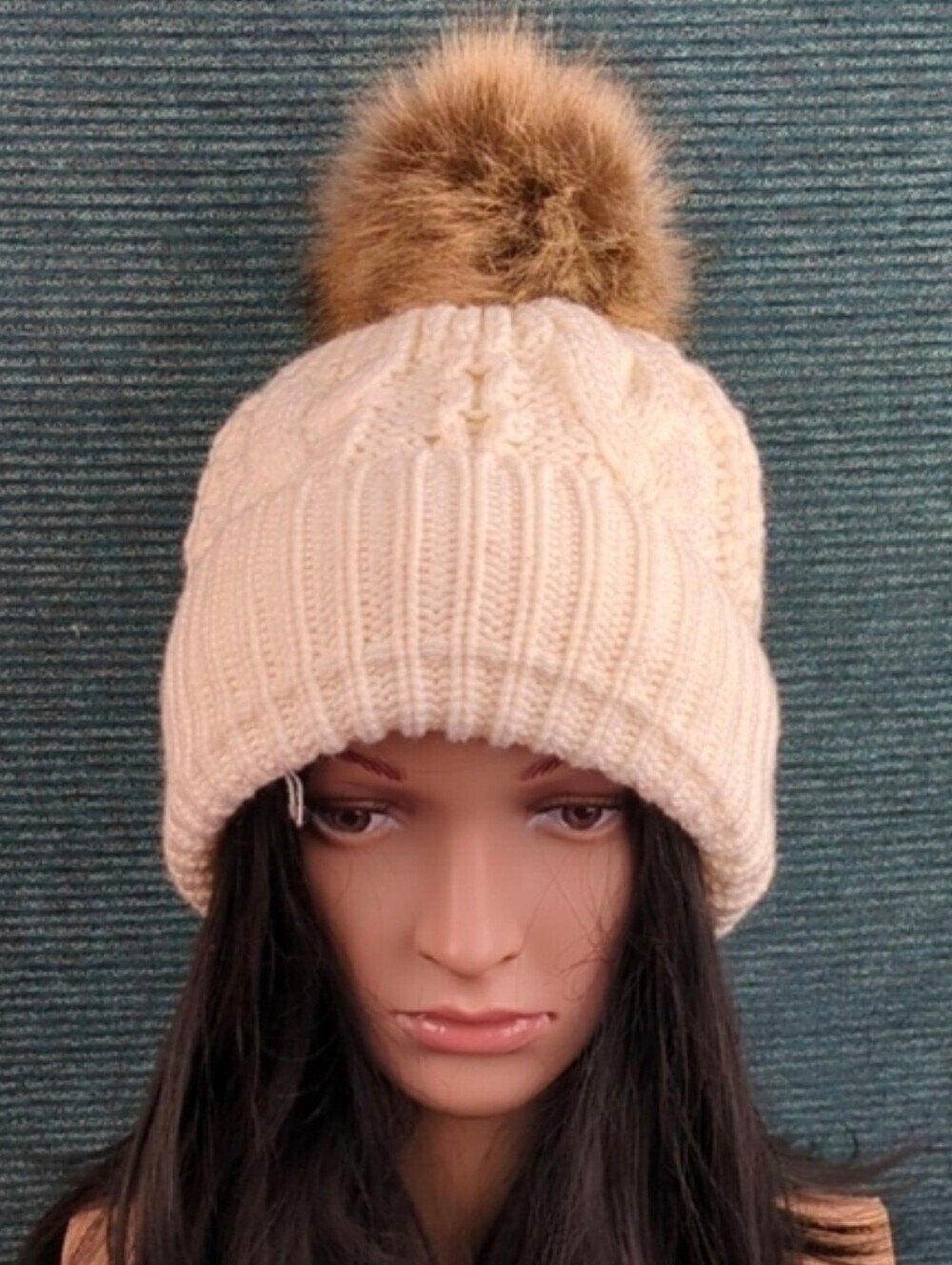 Faux Fur Pom Pom Warm Winter Beanie